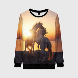 Свитшот женский Лошади на закате, цвет: 3D-черный