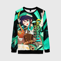 Свитшот женский Венти - Геншин импакт, цвет: 3D-черный