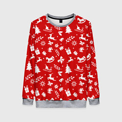 Женский свитшот НОВОГОДНИЙ УЗОР КРАСНО БЕЛЫЙ