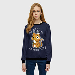 Свитшот женский I am not antisocial, I AM ANTISTUPID, цвет: 3D-черный — фото 2