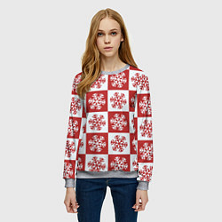Свитшот женский Шахматные Снежинки, цвет: 3D-меланж — фото 2