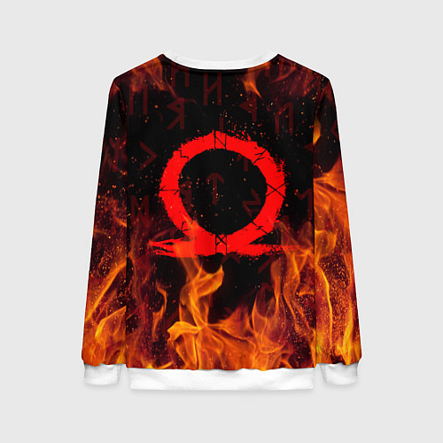Женский свитшот GOD OF WAR РАГНАРЁК, КРАТОС В ОГНЕ / 3D-Белый – фото 2