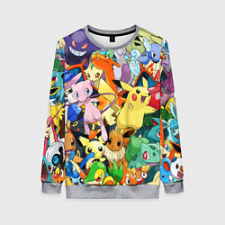 Свитшот женский АНИМЕ, ПОКЕМОНЫ ВСЕ ПЕРСОНАЖИ POKEMON, цвет: 3D-меланж