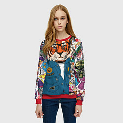 Свитшот женский Стикербомбинг с тигром, цвет: 3D-красный — фото 2