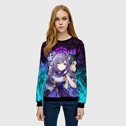 Свитшот женский GENSHIN IMPACT ГЕРОИНИ В НЕОНОВОМ ОГНЕ NEON FIRE, цвет: 3D-черный — фото 2