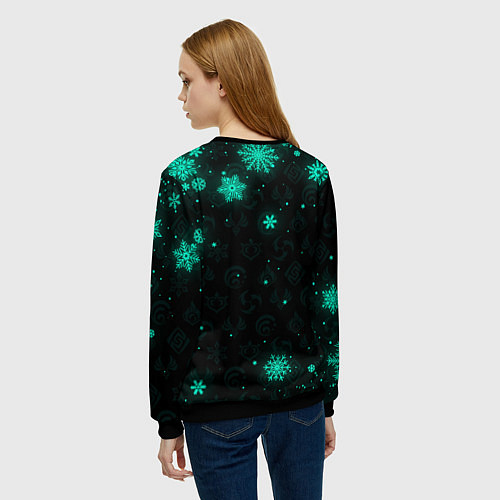Женский свитшот НЕОНОВЫЙ НОВОГОДНИЙ ГЕНШИН ИМПАКТ / 3D-Черный – фото 4