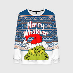 Свитшот женский MERRY WHATEVER GRINCH, цвет: 3D-белый