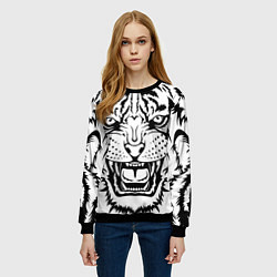 Свитшот женский БЕЛЫЙ ТИГР СИЛУЭТ, СИМВОЛ 2022 ГОДА, цвет: 3D-черный — фото 2