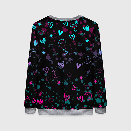 Женский свитшот ГЕНШИН ИМПАКТ ЛЮМИН, НЕОНОВЫЕ СЕРДЕЧКИ / 3D-Меланж – фото 2