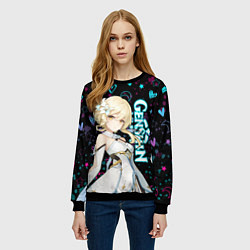 Свитшот женский ГЕНШИН ИМПАКТ ЛЮМИН, НЕОНОВЫЕ СЕРДЕЧКИ, цвет: 3D-черный — фото 2