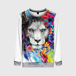 Свитшот женский Лев - сильный взгляд, цвет: 3D-меланж