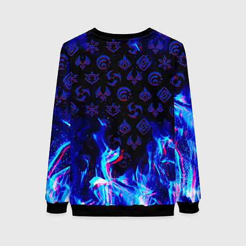 Женский свитшот ШЕНЬ ХЭ ГЕНШИН ИМПАКТ ГЕРОИНЯ НЕОНОЫЙ ОГОНЬ / 3D-Черный – фото 2