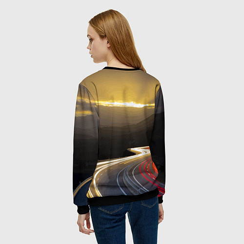 Женский свитшот Ночная трасса, Мерседес / 3D-Черный – фото 4