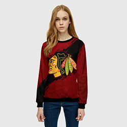 Свитшот женский Chicago Blackhawks, Чикаго Блэкхокс, цвет: 3D-черный — фото 2