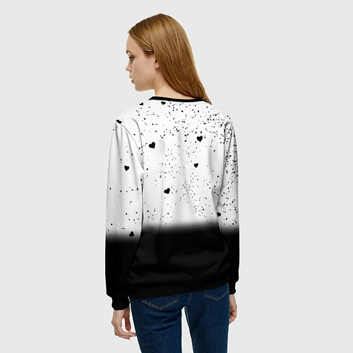 Женский свитшот Котик в тумане Сердечки / 3D-Черный – фото 4