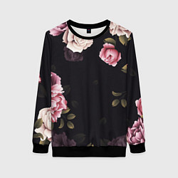 Свитшот женский РОЗЫ И ПИОНЫ, цвет: 3D-черный