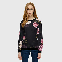 Свитшот женский РОЗЫ И ПИОНЫ, цвет: 3D-черный — фото 2