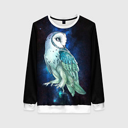 Свитшот женский Полярная сова в космосе, цвет: 3D-белый