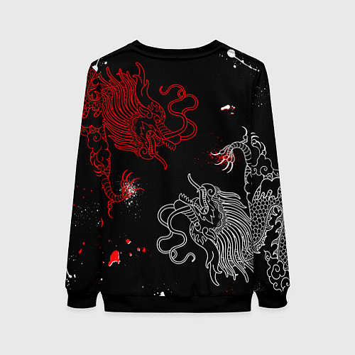 Женский свитшот Китайский дракон Красно - Белый / 3D-Черный – фото 2