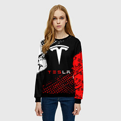 Свитшот женский Tesla - Logo Pattern, цвет: 3D-черный — фото 2