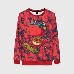 Женский свитшот Веселый динозавр на скейте