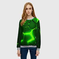 Свитшот женский 3D ПЛИТЫ НЕОН NEON GREEN HEXAGON РАЗЛОМ, цвет: 3D-меланж — фото 2