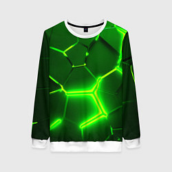 Свитшот женский 3D ПЛИТЫ НЕОН NEON GREEN HEXAGON РАЗЛОМ, цвет: 3D-белый