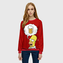 Свитшот женский Гомер думает о пиве Симпсоны Simpsons, цвет: 3D-красный — фото 2