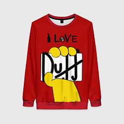 Свитшот женский I LOVE DUFF Симпсоны, Simpsons, цвет: 3D-красный