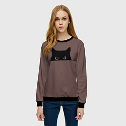 Свитшот женский Черная кошка выглядывает из укрытия, цвет: 3D-черный — фото 2