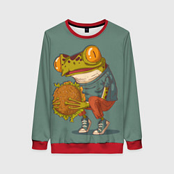 Свитшот женский Лягуха с подсолнухом, цвет: 3D-красный