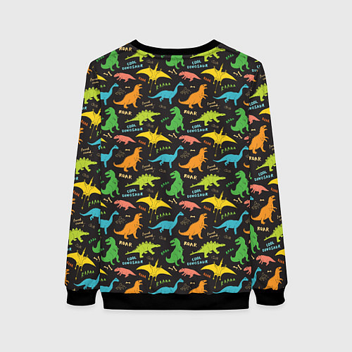 Женский свитшот Разноцветные Динозавры / 3D-Черный – фото 2