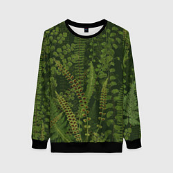 Свитшот женский Цветы Зеленые Папоротники, цвет: 3D-черный
