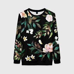 Свитшот женский Цветы Полуночный Сад, цвет: 3D-черный