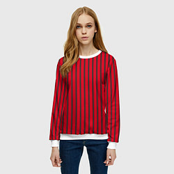 Свитшот женский Красно-черный узор в полоску, цвет: 3D-белый — фото 2