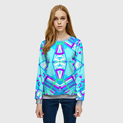 Свитшот женский Геометрический орнамент в голубых тонах, цвет: 3D-меланж — фото 2