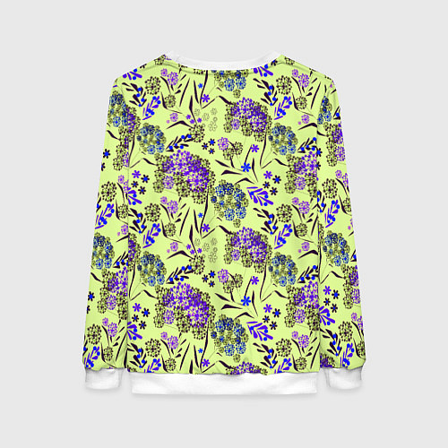 Женский свитшот Фиолетовые цветы на зеленом фоне / 3D-Белый – фото 2
