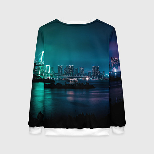 Женский свитшот Неоновый город с рекой - Светло-зелёный / 3D-Белый – фото 2