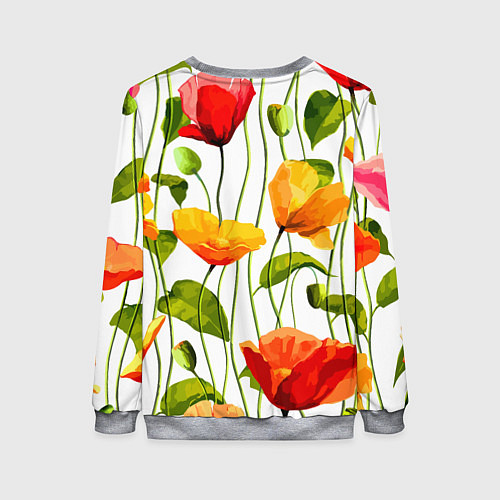 Женский свитшот Волнообразный узор из цветков мака Лето / 3D-Меланж – фото 2