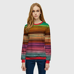 Свитшот женский Multicolored thin stripes Разноцветные полосы, цвет: 3D-красный — фото 2