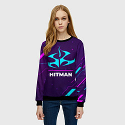 Свитшот женский Символ Hitman в неоновых цветах на темном фоне, цвет: 3D-черный — фото 2