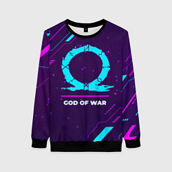 Женский свитшот Символ God of War в неоновых цветах на темном фоне