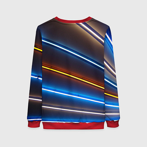 Женский свитшот Неоновые фонари на линиях - Голубой и оранжевый / 3D-Красный – фото 2