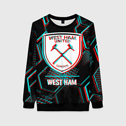 Свитшот женский West Ham FC в стиле Glitch на темном фоне, цвет: 3D-черный