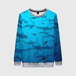 Свитшот женский Акулы - океан, цвет: 3D-меланж