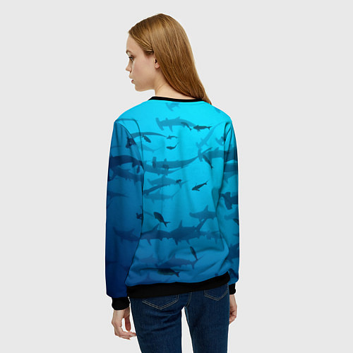 Женский свитшот Акулы - океан / 3D-Черный – фото 4