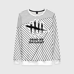 Свитшот женский Символ Dead by Daylight на светлом фоне с полосами, цвет: 3D-белый
