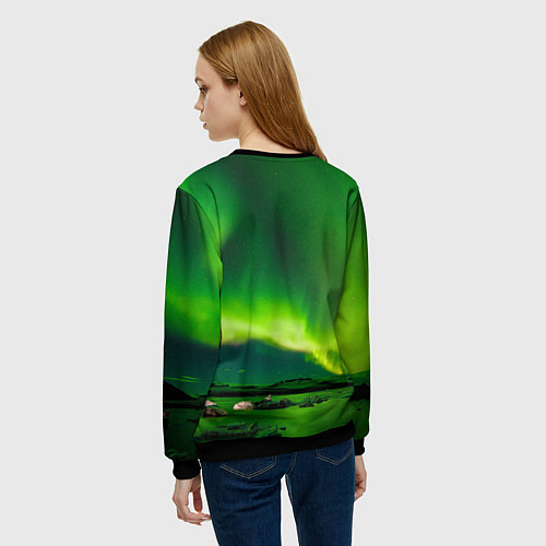 Женский свитшот Абстрактное полярное сияние - Зелёный / 3D-Черный – фото 4