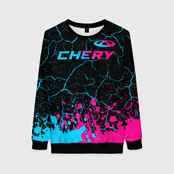 Свитшот женский Chery - neon gradient: символ сверху, цвет: 3D-черный