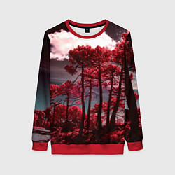 Свитшот женский Абстрактные красные деревья и облака, цвет: 3D-красный